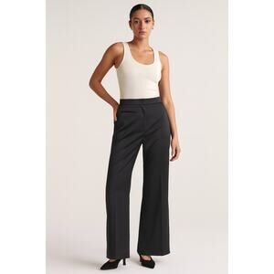 Cache LUXE Dark Gray Satin Lined Dress Pant Wide Leg Size 4/6 Flat Front $148